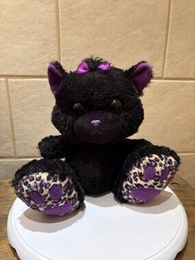 Aurora World Leopard Print Black Purple Cat Big Feet 10" Plush
